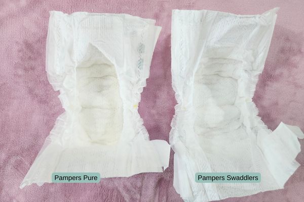 pampers pure and pampers swaddlers open diaper
